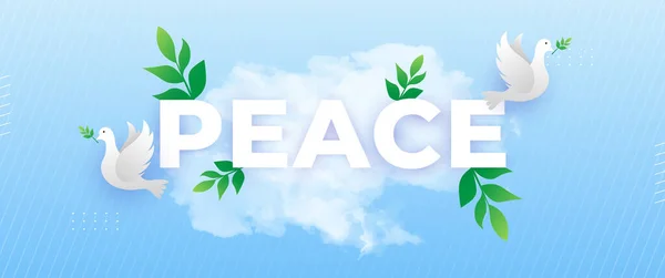 Διεθνής Ημέρα Της Ειρήνης Μπλε Λάβαρο Περιστέρι Φύλλα Και Σύννεφο — Διανυσματικό Αρχείο