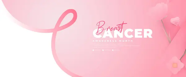 ブレストがん啓発月間バナー ピンクのリボン要素 — ストックベクタ