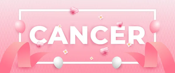 Baner Miesiąc Świadomości Raka Piersi Różową Wstążką Elementami Balonowymi — Wektor stockowy