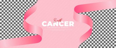 Göğüs Kanseri Farkındalığı Ayı afişi, pembe kurdele elementleriyle