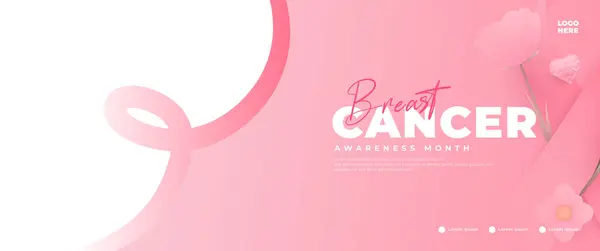 Göğüs Kanseri Farkındalığı Ayı Afişi Pembe Kurdele Elementleriyle — Stok Vektör