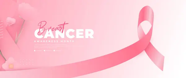 乳腺癌认知月横幅 带有粉色丝带元素 — 图库矢量图片