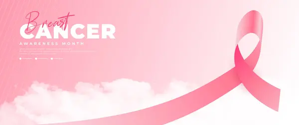 Знамя Месяца Информированности Раке Молочной Железы Розовой Лентой Элементами Цветов — стоковый вектор