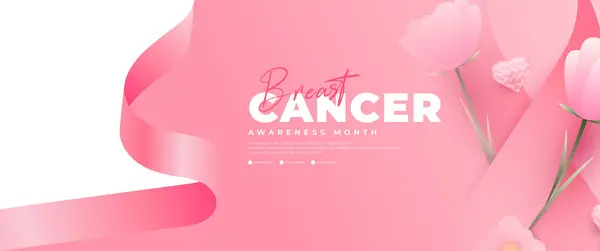 Bannière Mois Sensibilisation Cancer Sein Avec Des Éléments Ruban Rose — Image vectorielle