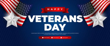 Mavi mutlu gaziler günü afişi Amerikan bayrak unsurlarıyla