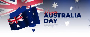 Australia day blue banner design, with flag, country map and stars elements