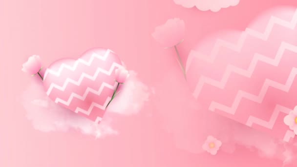 Valentine Day Animation Pink Cloud Love Flower Elements — Stock Video