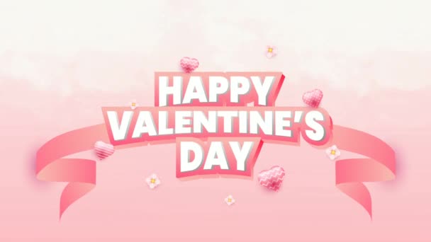 Alla Hjärtans Dag Animation Rosa Med Moln Kärlek Och Blommor — Stockvideo