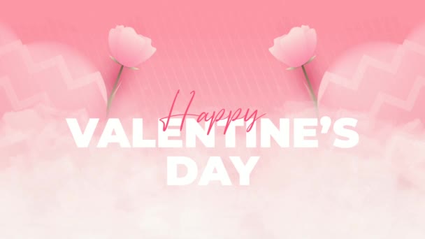 Valentijnsdag Animatie Roze Met Wolk Liefde Bloem Elementen — Stockvideo