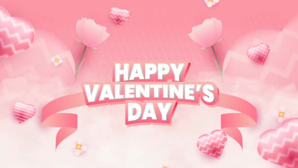 Valentijnsdag Animatie Roze Met Wolk Liefde Bloem Elementen — Stockvideo