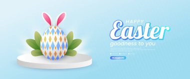 Kopya alanı olan Pastel mavi Paskalya pankartı tasarımı