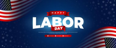 Amerikan bayrak unsurlarıyla Mutlu İşçi Bayramı pankartı tasarımı