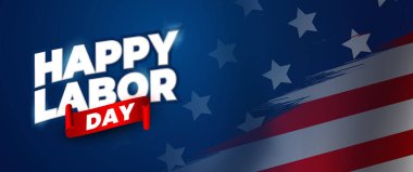 Amerikan bayrak unsurlarıyla Mutlu İşçi Bayramı pankartı tasarımı