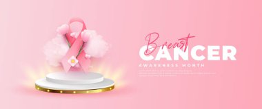 Göğüs kanseri farkındalık ayı afişi pembe kurdele elementiyle