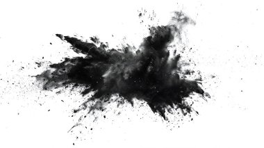Beyaz arkaplanda siyah toz patlaması