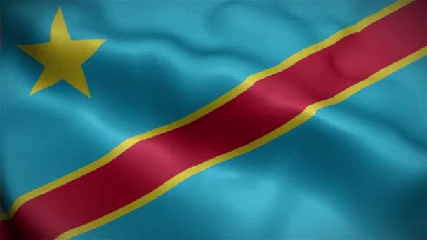 Bandeira República Democrática Congo Tremulando Vento — Vídeo de Stock