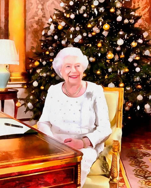 Kraliçe Elizabeth Dijital Resmi Noel Zamanı Gülümsüyor Telifsiz Stok Fotoğraflar