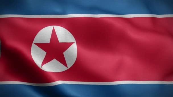 朝鲜国旗在风中飘扬 朝鲜民主主义人民共和国 — 图库视频影像