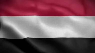 Rüzgarda dalgalanan Yemen bayrağı. Canlandırma 3D 4K