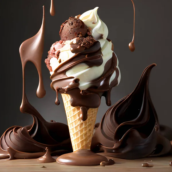 Вкусное Шоколадное Мороженое Остыть Летом Зимой Дно Посыпано Каплями Мороженого Стоковое Изображение