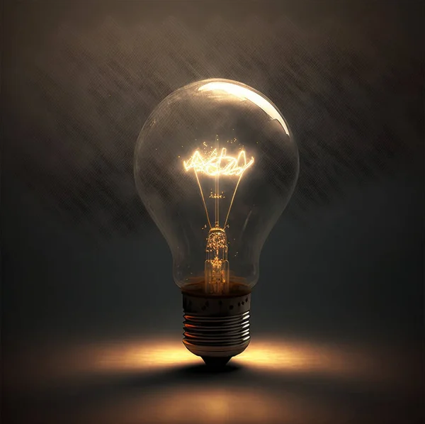 Traditional incandescent light bulb on dark background. Illustration 3d. Concept of idea, future.