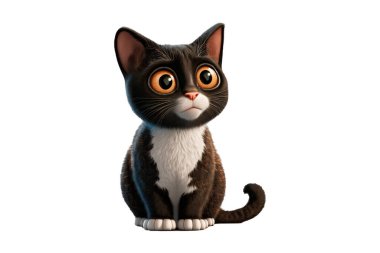 Black cat in cartoon format, 3d modeling on a white colored background