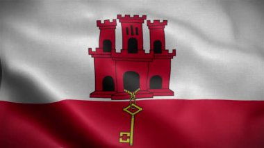Flag of Gibraltar. 3d 4k animation of the flag waving in the wind.