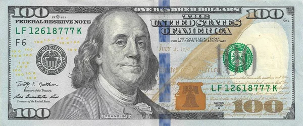 Стодолларовая Купюра Изображением Бенджамина Франклина Представляющего Американскую Экономику Процветание Стоковое Изображение