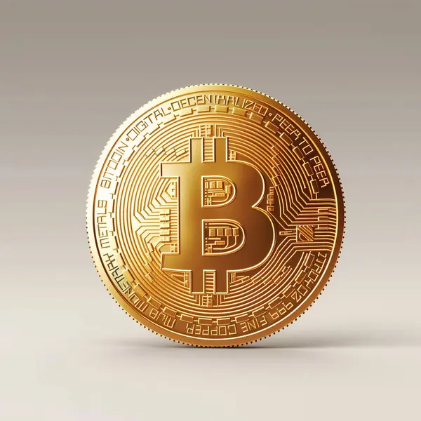 Beyaz veya nötr arkaplan üzerine Bitcoin altın sikke, blok dijital ekonomi, ticaret dijital iş