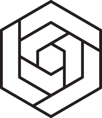 Arka planda izole edilmiş modaya uygun ve minimal biçimde soyut altıgen logo resimlemesi