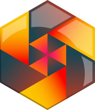 Arka planda izole edilmiş modaya uygun ve minimal biçimde soyut altıgen logo resimlemesi