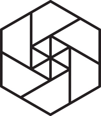 Arka planda izole edilmiş modaya uygun ve minimal biçimde soyut altıgen logo resimlemesi