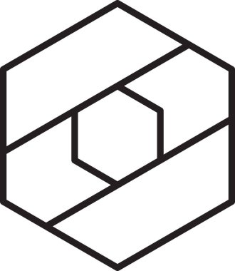 Arkaplanda izole edilmiş modaya uygun ve minimal tarzda soyut altıgen ve daire logosu çizimi