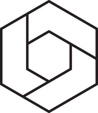 Arkaplanda izole edilmiş modaya uygun ve minimal tarzda soyut altıgen ve daire logosu çizimi