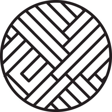 Arka planda izole edilmiş modaya uygun ve minimal biçimde soyut çember ve çizgi logo illüstrasyonu