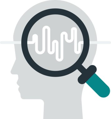 Arka planda en az izole edilmiş şekilde insan kafası ve büyüteç çizimi