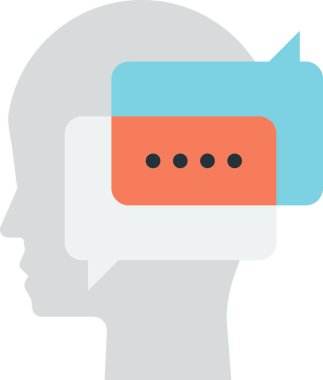 Arkaplanda en az izole edilmiş şekilde insan kafası ve konuşma kutusu illüstrasyonu