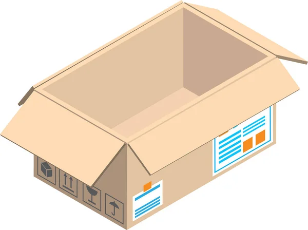 Öppen Paket Box Illustration Isometrisk Stil Isolerad Bakgrund — Stock vektor