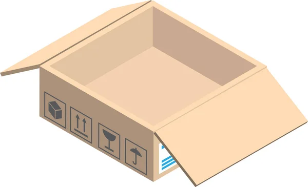 背景に隔離された3Dアイソメトリックスタイルで開かれた小包ボックスイラスト — ストックベクタ