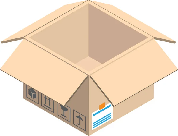 Darstellung Des Offenen Paketkastens Isometrischen Stil Isoliert Auf Dem Hintergrund — Stockvektor