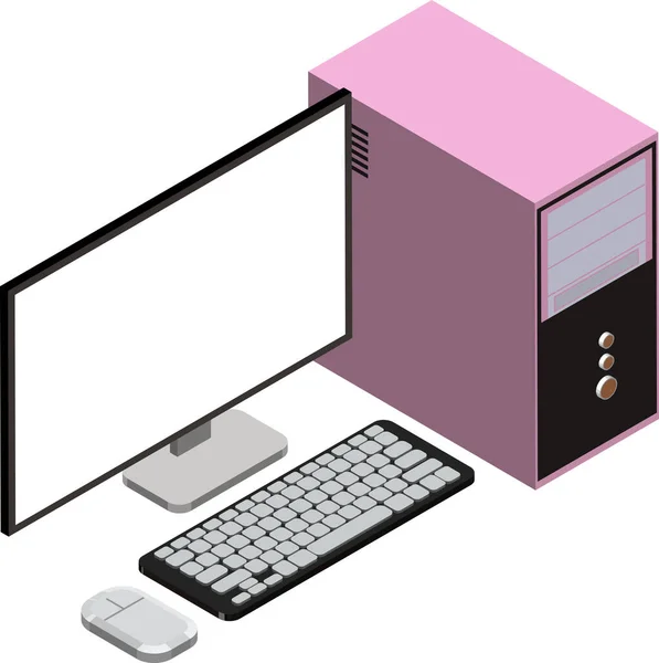 Stationär Dator Illustration Isometrisk Stil Isolerad Bakgrund — Stock vektor