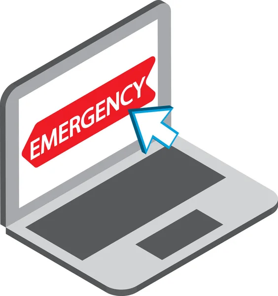 Sinal Emergência Ilustração Laptop Estilo Isométrico Isolado Fundo — Vetor de Stock
