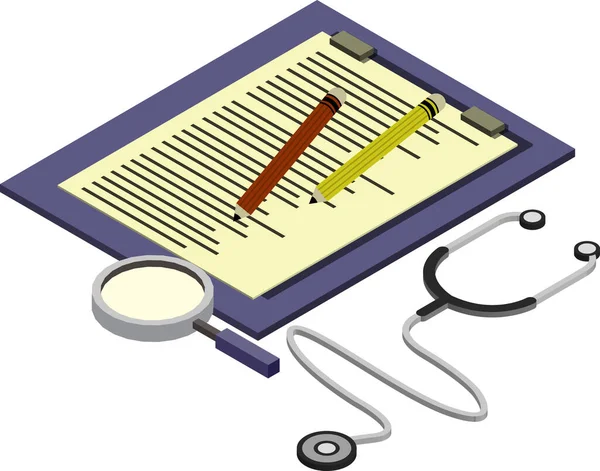 Stethoscope Jelentés Illusztráció Izometrikus Stílusban Elszigetelt Háttér — Stock Vector
