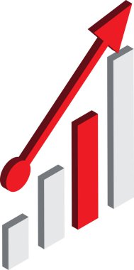 Arkaplanda 3 boyutlu izometrik şekilde izole edilmiş stok grafiği ve büyüme illüstrasyonu