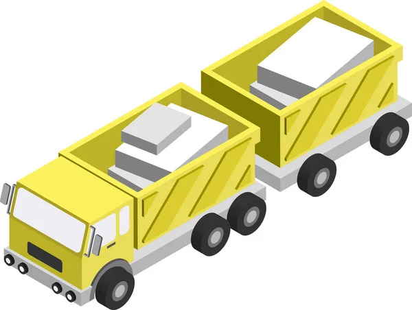 Gelbe Illustration Des Lkw Anhängers Isometrischen Stil Isoliert Auf Hintergrund — Stockvektor