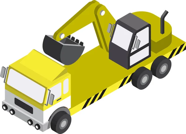 Caminhões Escavadeira Ilustração Estilo Isométrico Isolado Fundo — Vetor de Stock