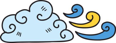 El çizimi bulutlar ve rüzgar çizimi arka planda izole