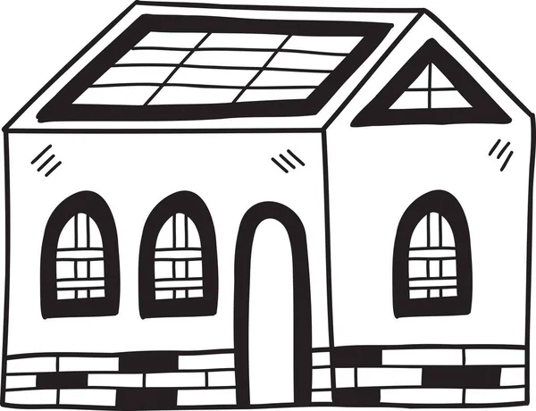 Handgezeichnetes Haus Mit Solarillustration Isoliert Auf Hintergrund — Stockvektor