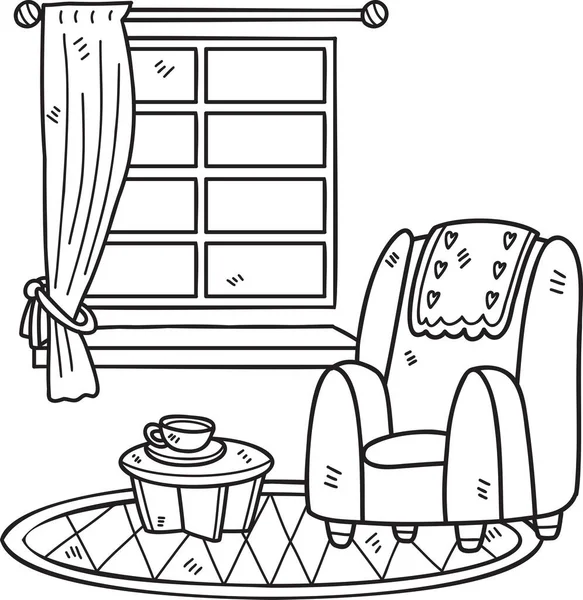 Canapé Fenêtre Dessinés Main Illustration Pièce Intérieure Isolé Sur Fond — Image vectorielle