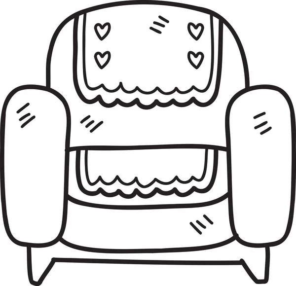 Handgezeichnete Sessel Und Decken Mit Herzabdrücken Illustration Isoliert Auf Dem — Stockvektor